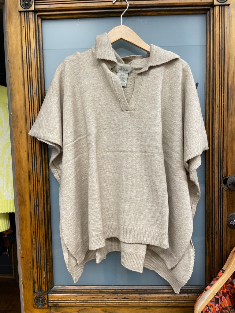Collared Sweater V-Neck Poncho