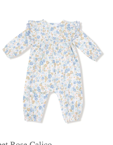 Romper: Sweet Rose Calico L/S Petal Ruffle