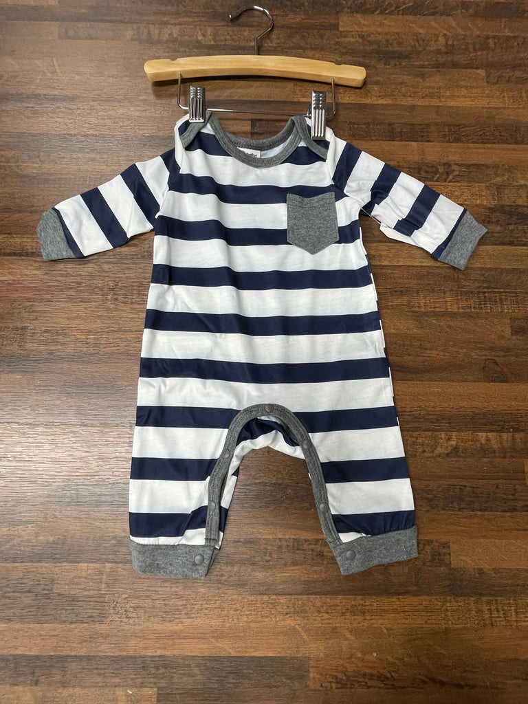 Long Sleeves All Over Blue and White Stripes Jumpsuit